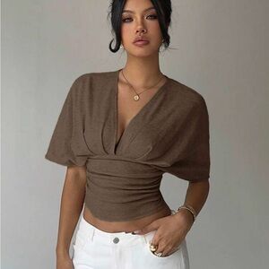 SHEIN Brown V-Neck Blouse